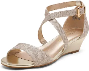 DREAM PAIRS Women's Low Wedge Sandals Ankle Strap Heel Sandal Open Toe Wide Dress Summer Shoes