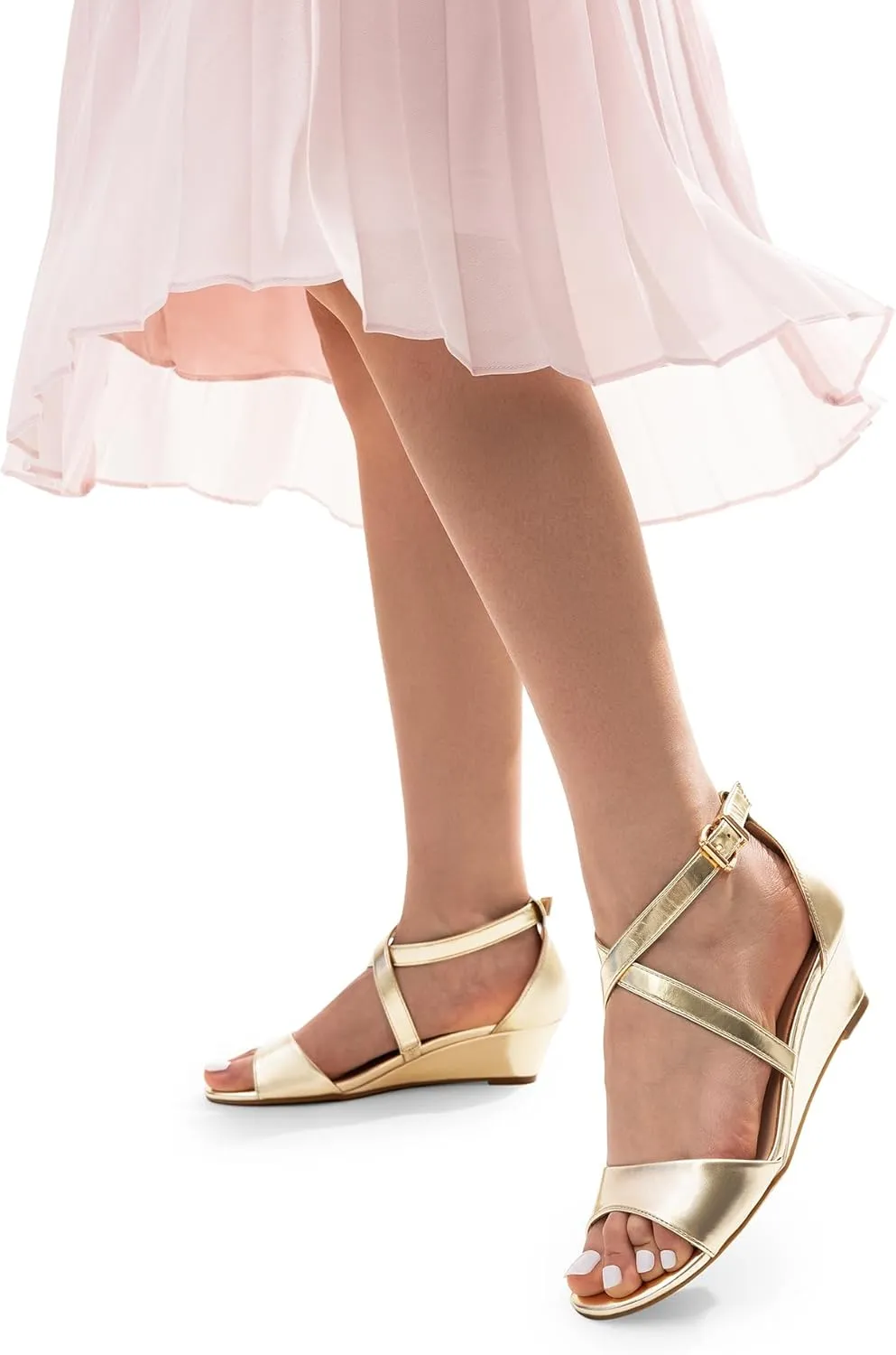 DREAM PAIRS Women's Low Wedge Sandals Ankle Strap Heel Sandal Open Toe Wide Dress Summer Shoes