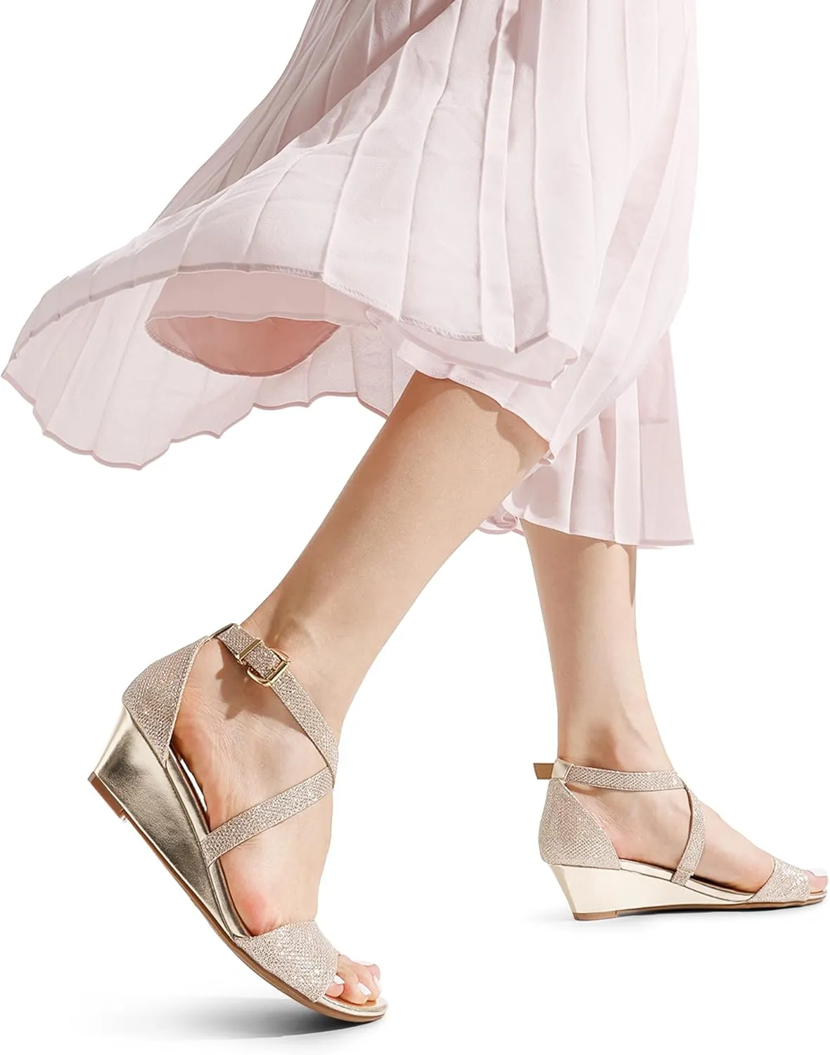 DREAM PAIRS Women's Low Wedge Sandals Ankle Strap Heel Sandal Open Toe Wide Dress Summer Shoes