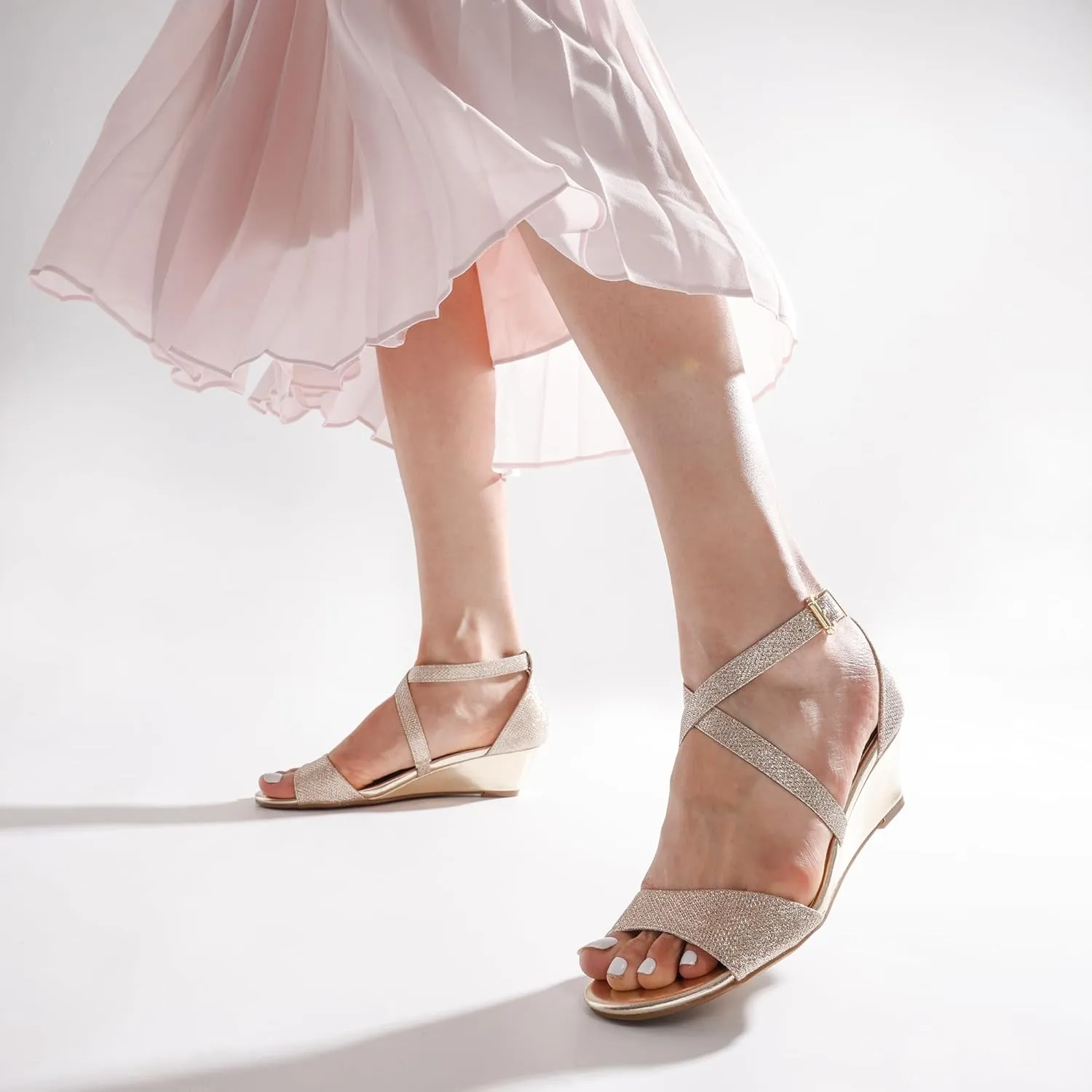DREAM PAIRS Women's Low Wedge Sandals Ankle Strap Heel Sandal Open Toe Wide Dress Summer Shoes