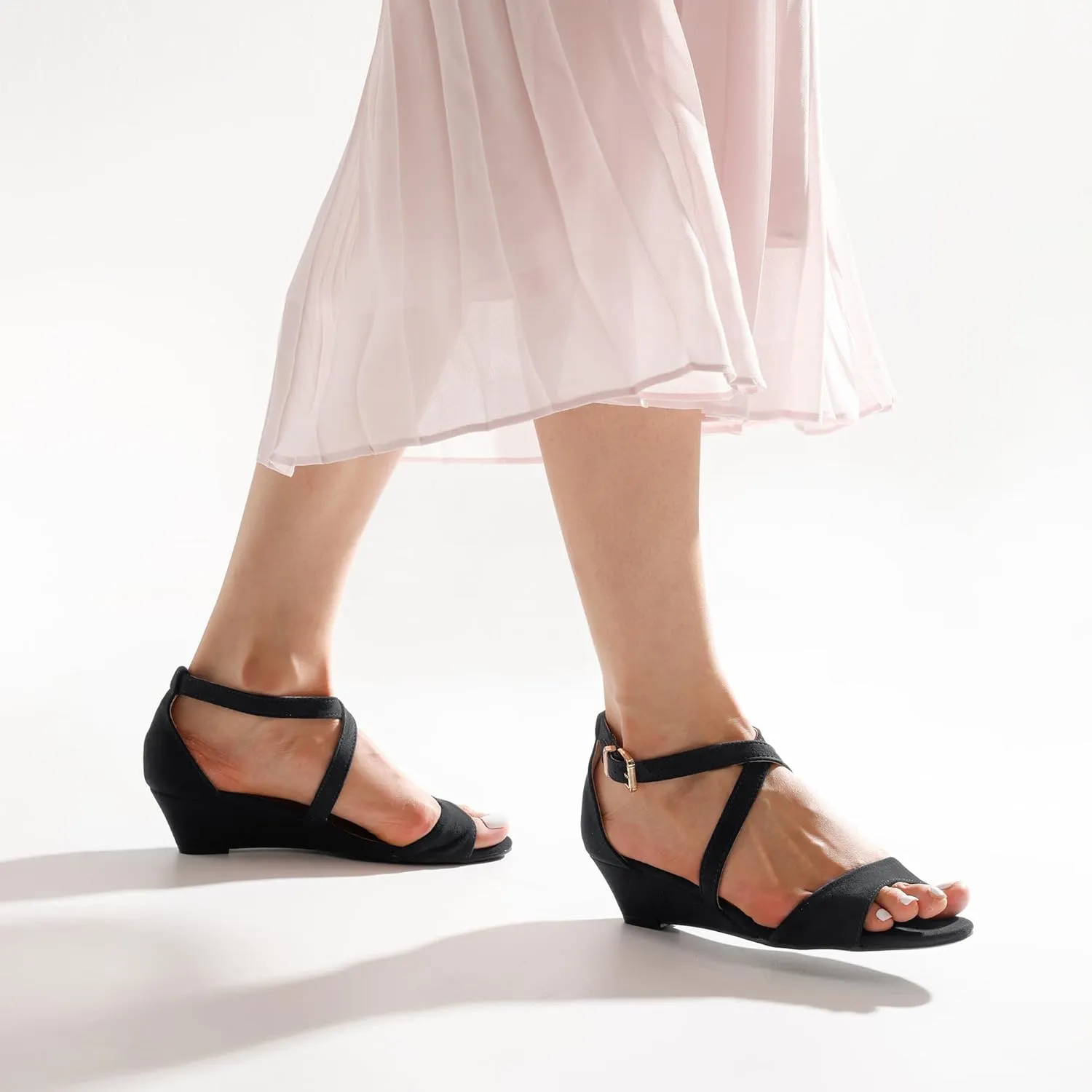 DREAM PAIRS Women's Low Wedge Sandals Ankle Strap Heel Sandal Open Toe Wide Dress Summer Shoes