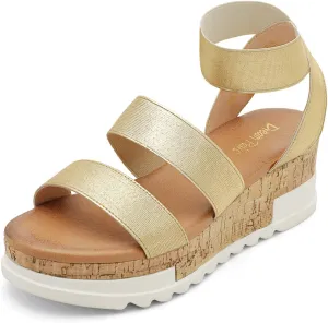 DREAM PAIRS Women's Open Toe Ankle Strap Casual Flatform Platform Wedges Sandals