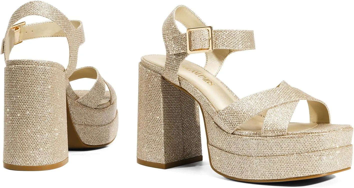 DREAM PAIRS Women's Platform Chunky Heels Square Open Toe Ankle Strap High Heeled Sandals Y2K Shoes for Party Brunch