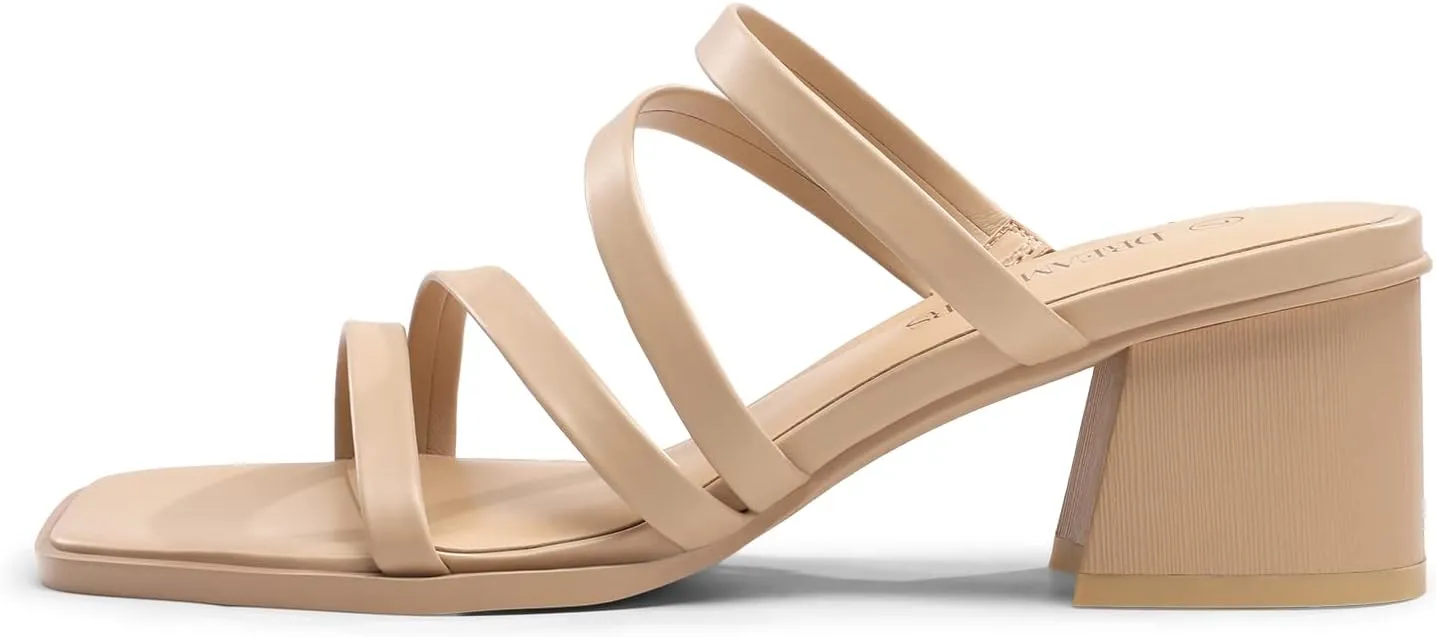 DREAM PAIRS Women's Strappy Heels Block Open Toe Low Heel Chunky Mules Sandals Dress Shoes