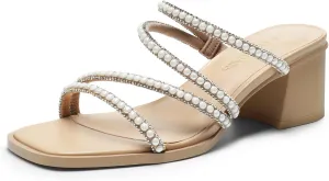 DREAM PAIRS Women's Strappy Heels Block Open Toe Low Heel Chunky Mules Sandals Dress Shoes
