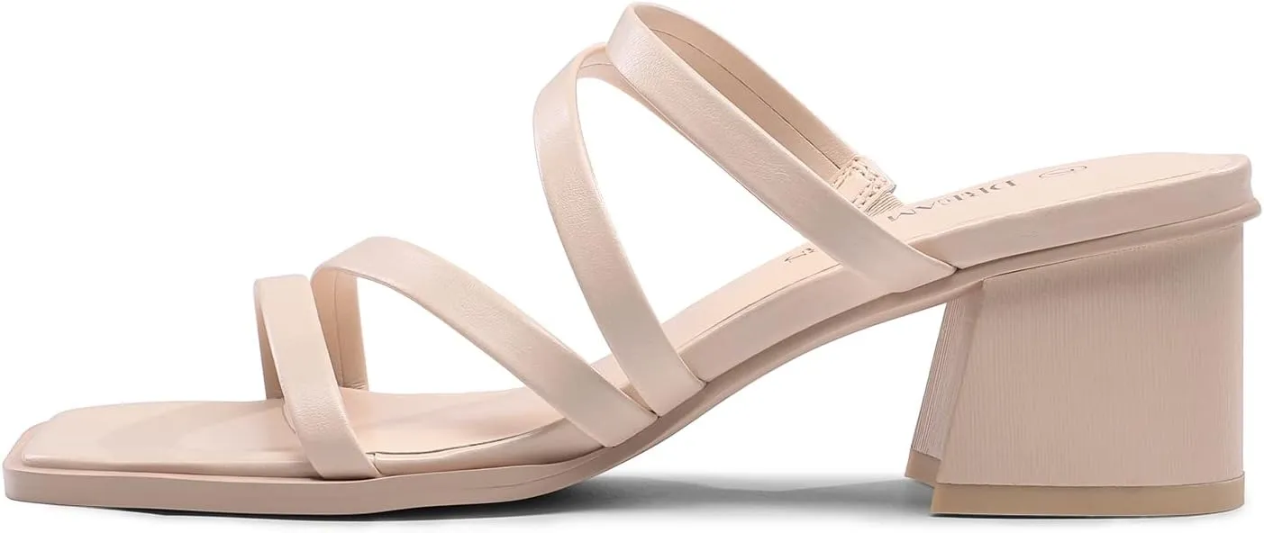 DREAM PAIRS Women's Strappy Heels Block Open Toe Low Heel Chunky Mules Sandals Dress Shoes