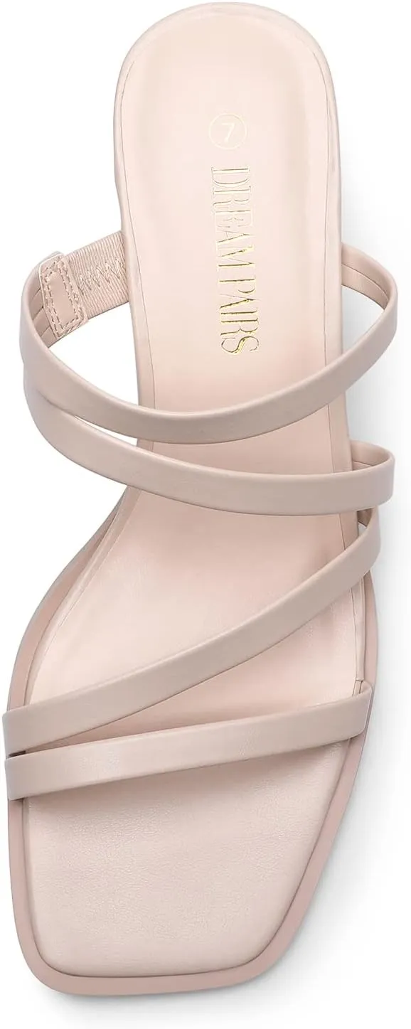 DREAM PAIRS Women's Strappy Heels Block Open Toe Low Heel Chunky Mules Sandals Dress Shoes