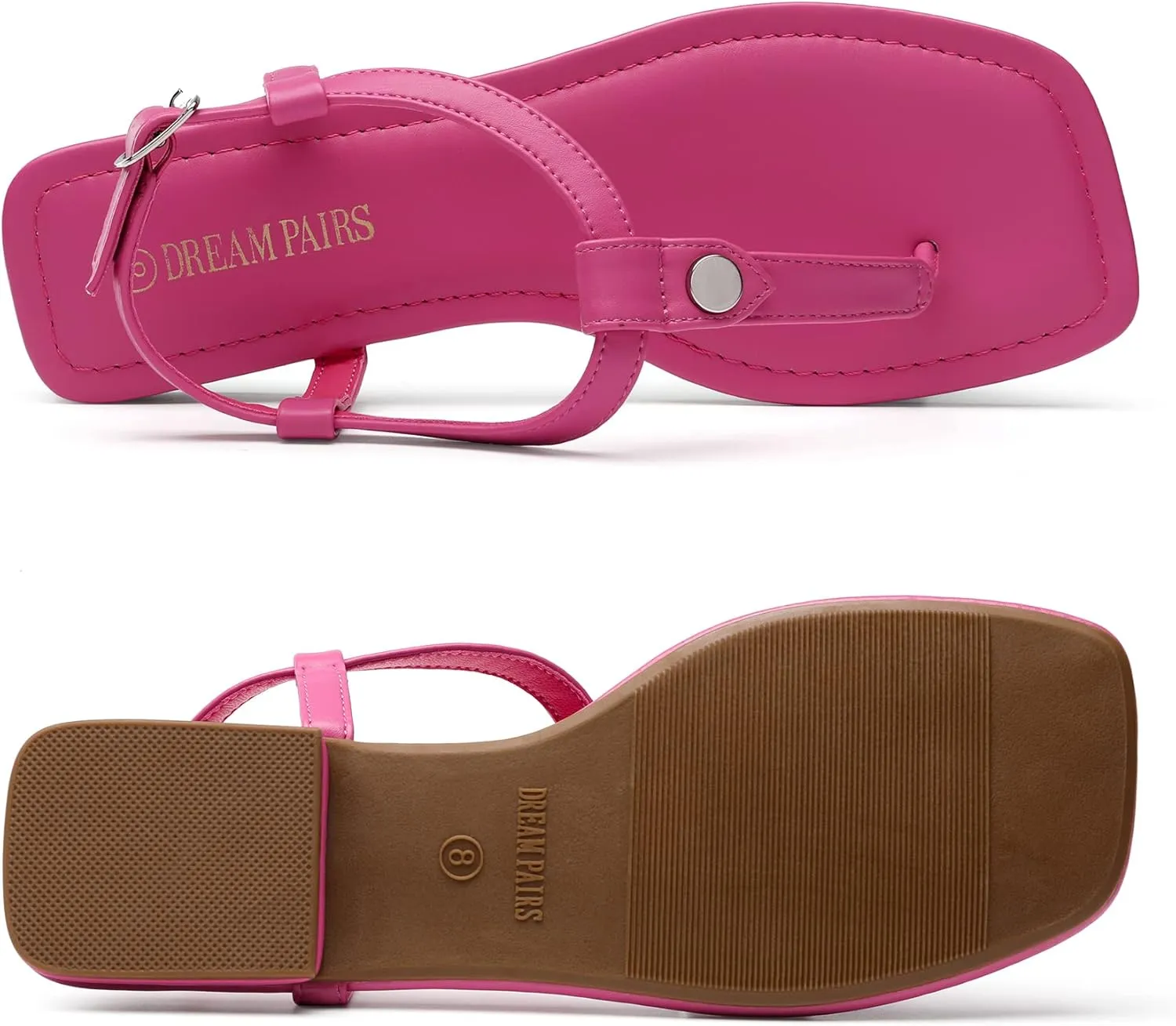 DREAM PAIRS Women's T-Strap Thong Flat Sandals with Cute Square Toe Strappy for Summer