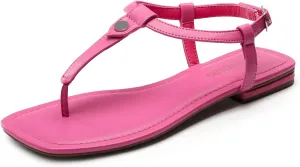 DREAM PAIRS Women's T-Strap Thong Flat Sandals with Cute Square Toe Strappy for Summer