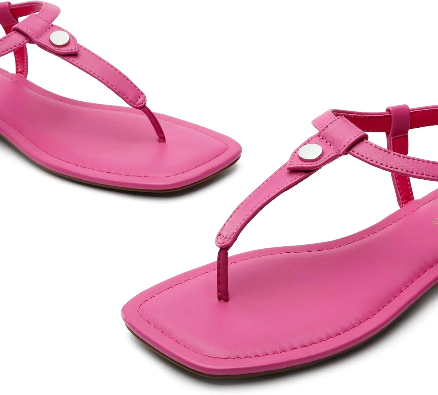 DREAM PAIRS Women's T-Strap Thong Flat Sandals with Cute Square Toe Strappy for Summer