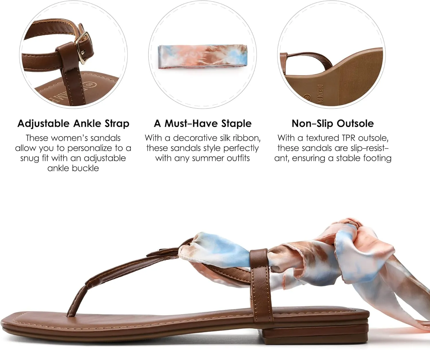 DREAM PAIRS Women's T-Strap Thong Flat Sandals with Cute Square Toe Strappy for Summer