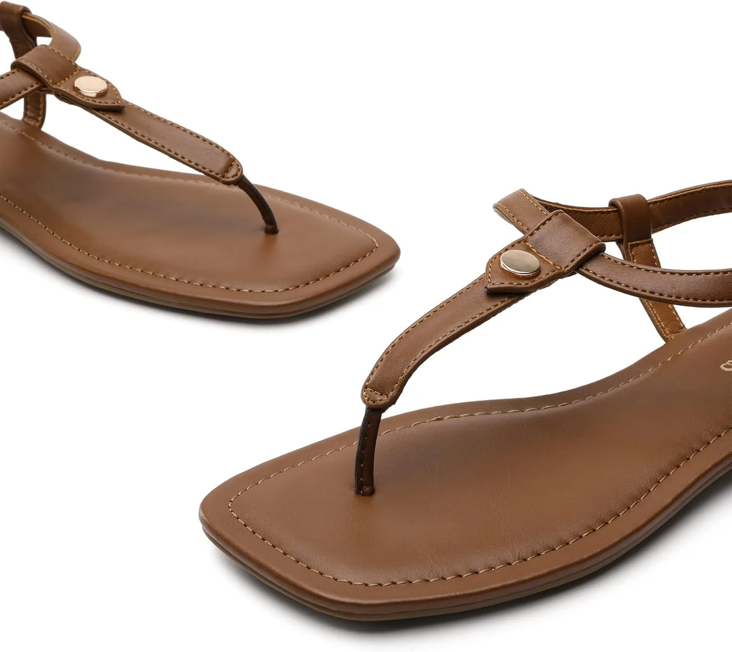 DREAM PAIRS Women's T-Strap Thong Flat Sandals with Cute Square Toe Strappy for Summer