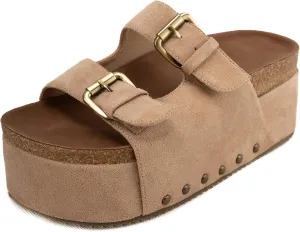 DREAMCIA Women Platform Sandals Slip On Women's Comfort Chunky Platform Slides Flat Double Duckle Casual
