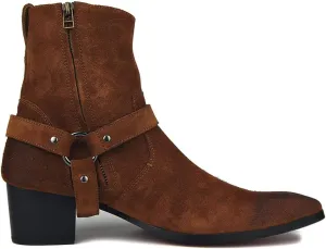 Dress Boot for Men Leather Chukka Designer Boots Casual Heel Shoes Zipper-up by OTTO Zone JY002 Brown Suede Belt 10