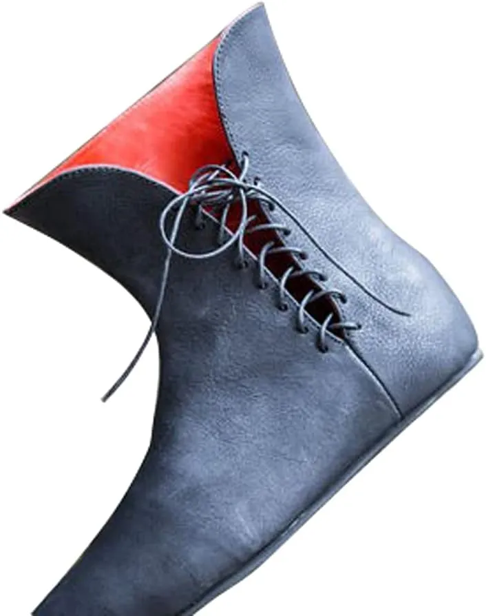 DUNHAO COS Medieval Men's Faux Leather Lace-up Boots Gothic Shoes