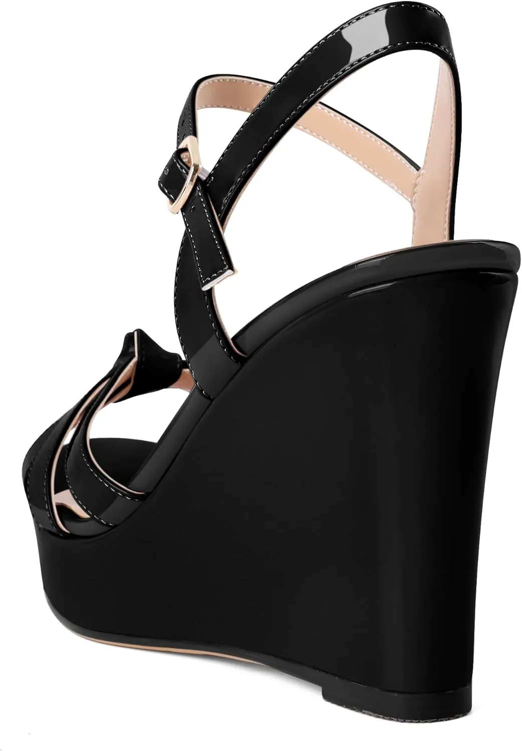 Eldof Womens Wedge Heels Open Toe Ankle Strap High Heel Platform Wedges Sandals 4 Inches