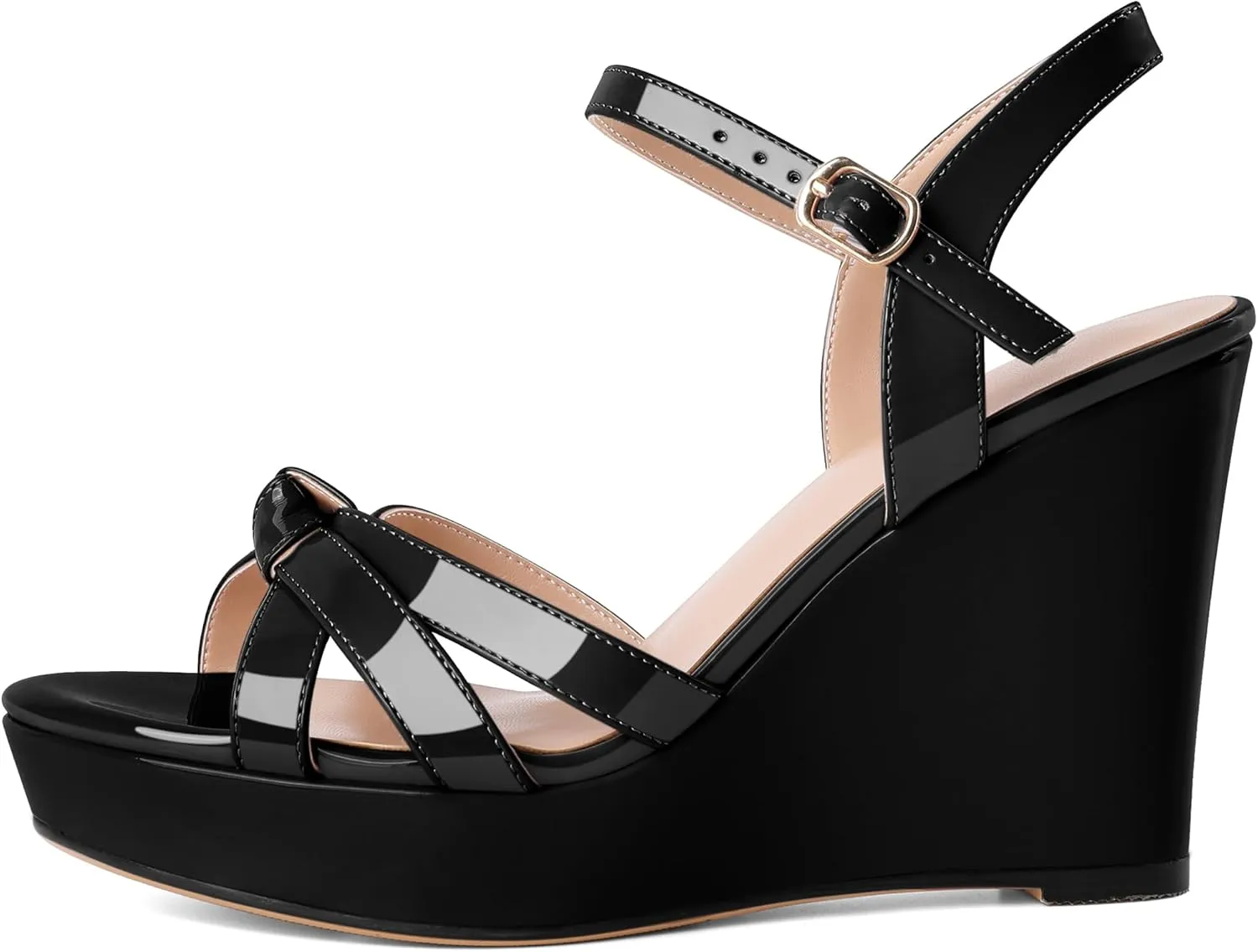 Eldof Womens Wedge Heels Open Toe Ankle Strap High Heel Platform Wedges Sandals 4 Inches