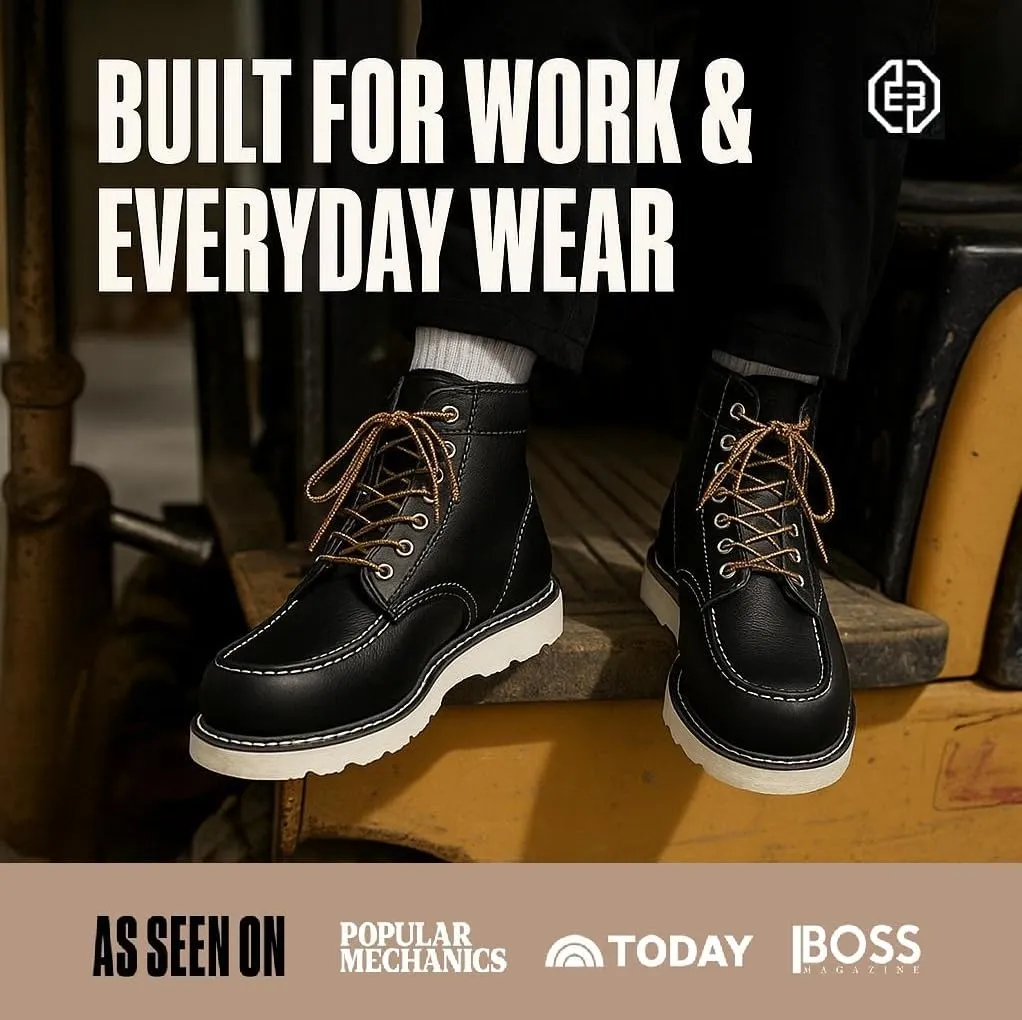 EverBoots Mens Work Boots for Men, Leather EverFit Lightweight Comfort Boot, Anti Slip & Shock Absorption, Soft Oil Grain, Goodyear Welt, Industrial Construction, Roofing, Electrician