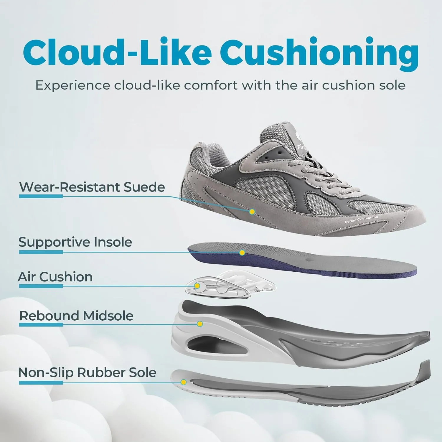 FitVille Extra Wide Walking Shoes for Men Wide Width Air Cushion Sneakers Gym Workout Shoes for Plantar Fasciitis - HeelAero V1