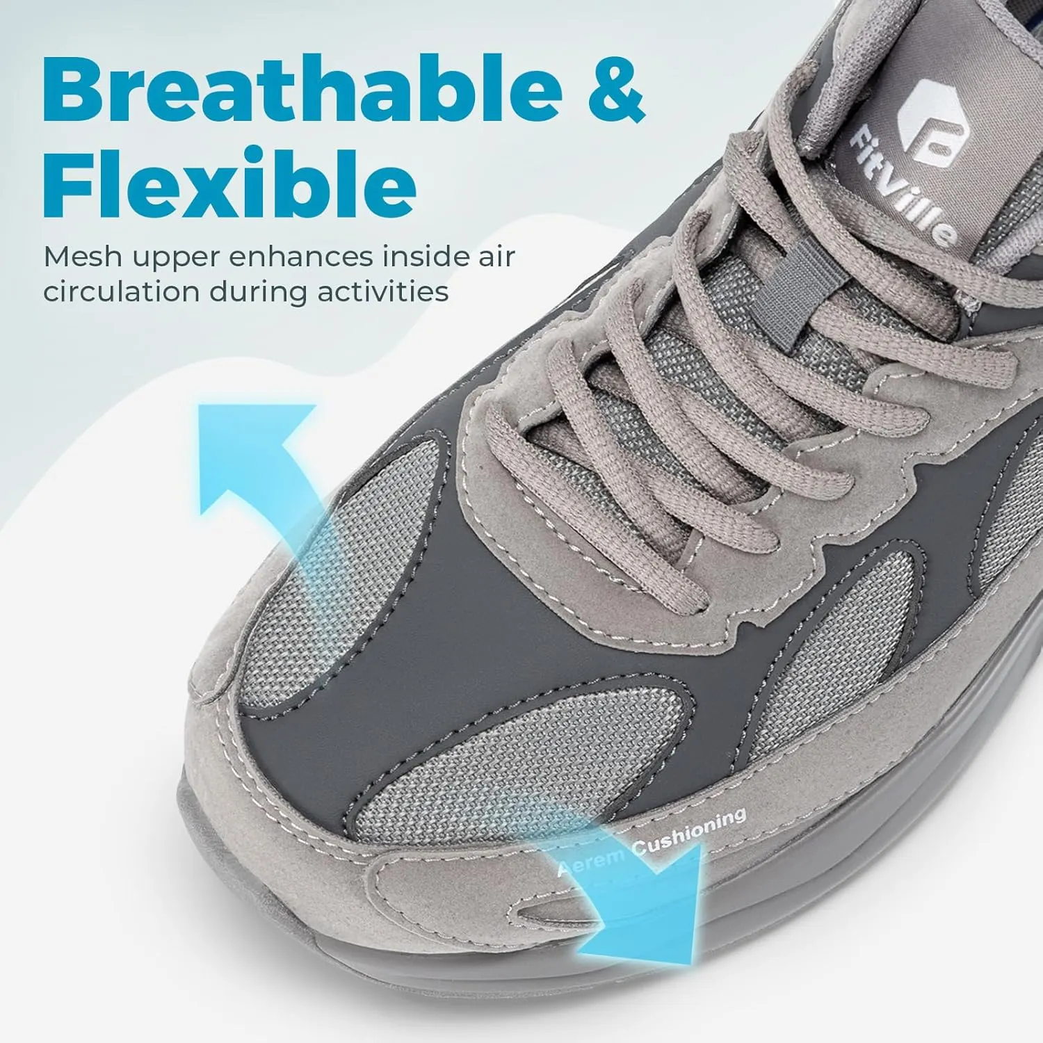 FitVille Extra Wide Walking Shoes for Men Wide Width Air Cushion Sneakers Gym Workout Shoes for Plantar Fasciitis - HeelAero V1