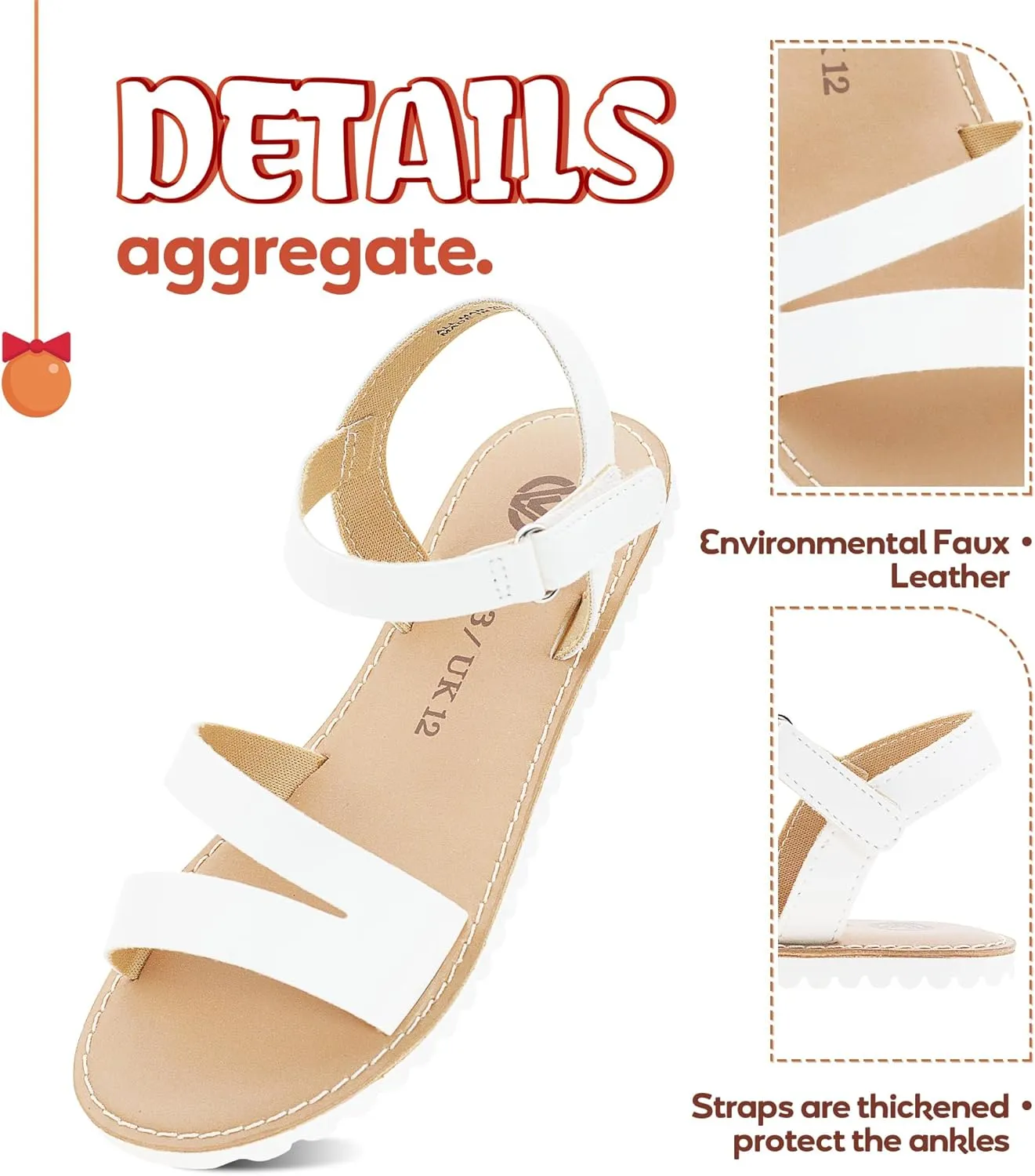 FLYFUPPY Girls Sandals Strappy Open Toe Outdoor Flats with Hook and Loop Kid Summer Shoes for Girls