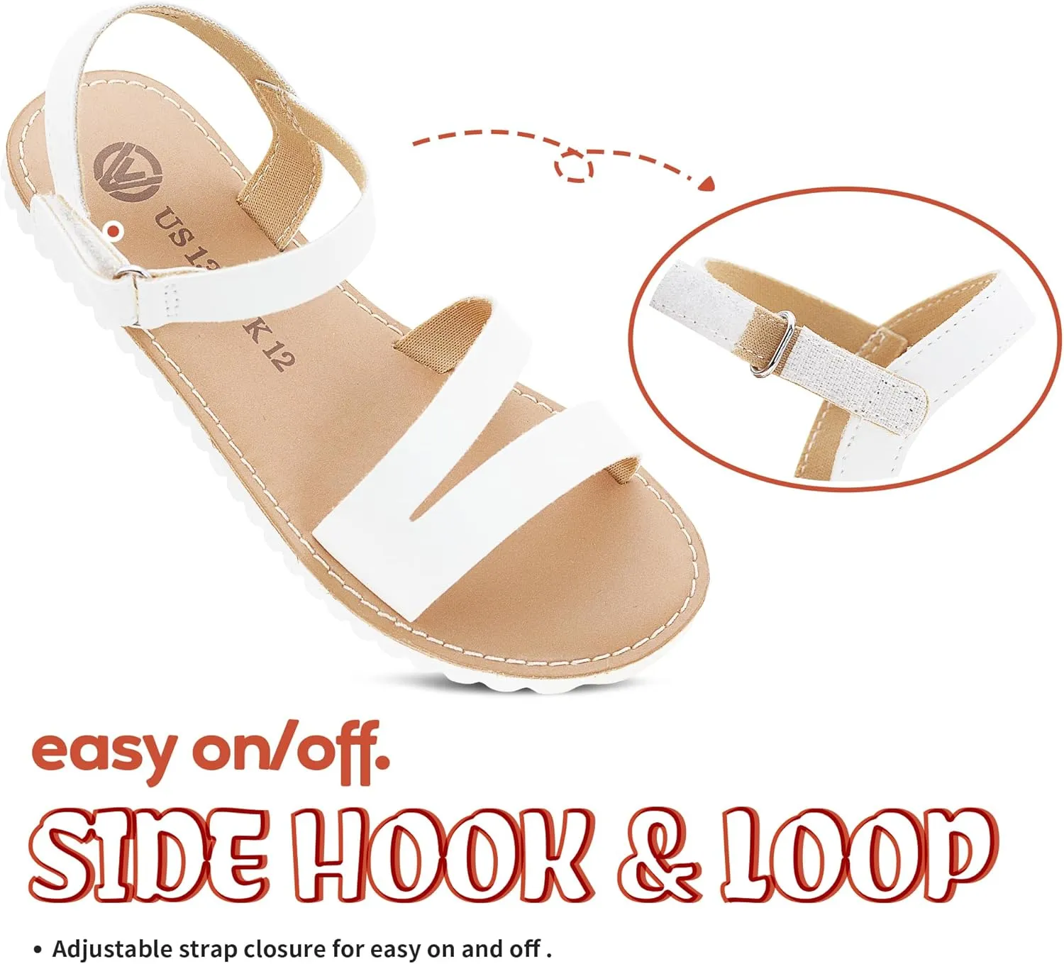 FLYFUPPY Girls Sandals Strappy Open Toe Outdoor Flats with Hook and Loop Kid Summer Shoes for Girls