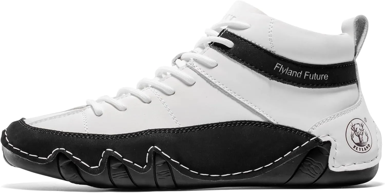 FLYLAND Men's Casual Leather Sneakers Fashion Chukka Boots Lightweight Dress Boots Lace Up Walking Driving Shoes