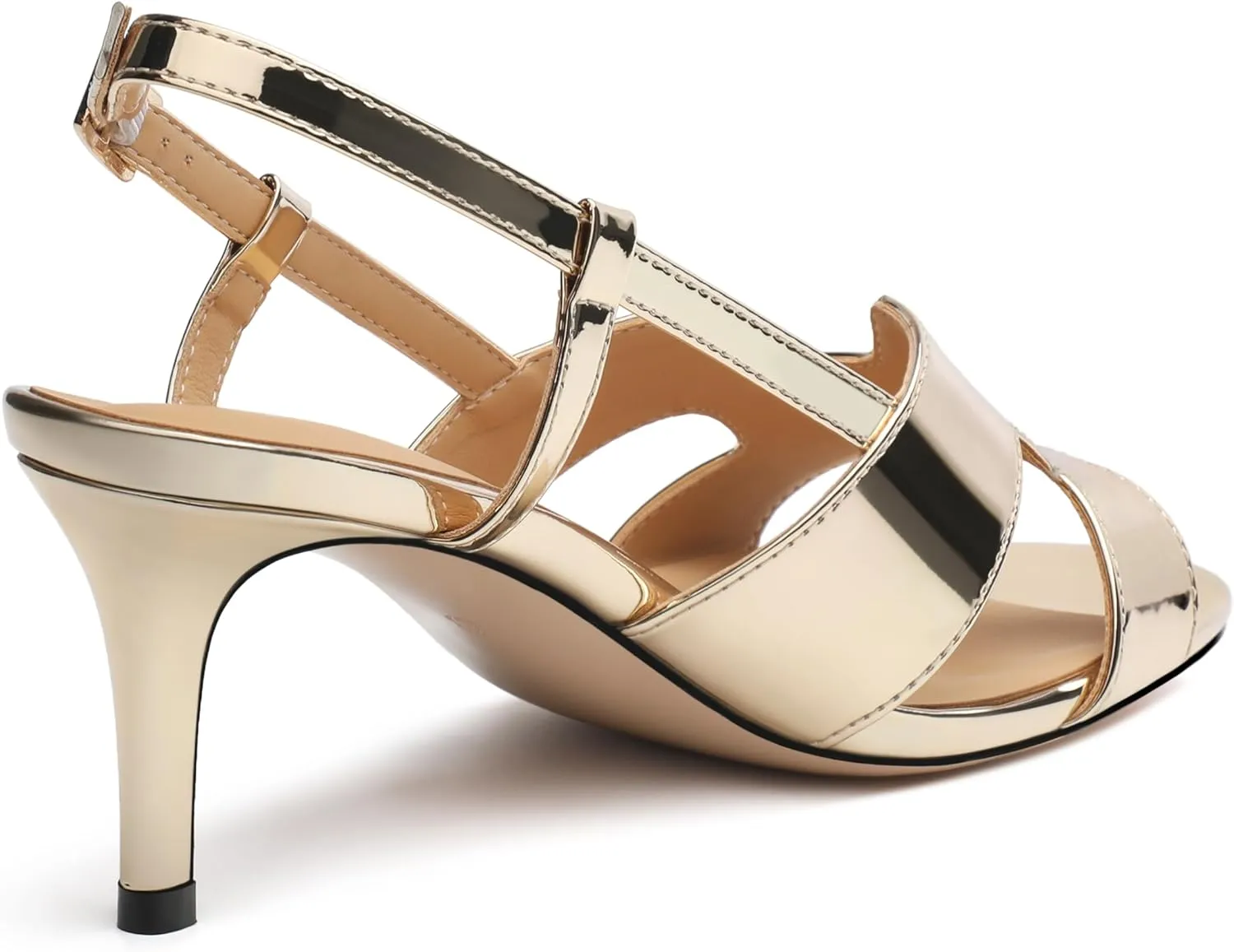FOGEENA Women's Heeled Sandals Shoes, Peep Toe Mid Heel Ankle Strap Sandals for Women, Patent Leather Open Toe H Shaped Strappy Heels, Ladies Slingback Kitten Heel Sandals 2.5"
