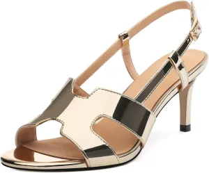 FOGEENA Women's Heeled Sandals Shoes, Peep Toe Mid Heel Ankle Strap Sandals for Women, Patent Leather Open Toe H Shaped Strappy Heels, Ladies Slingback Kitten Heel Sandals 2.5"