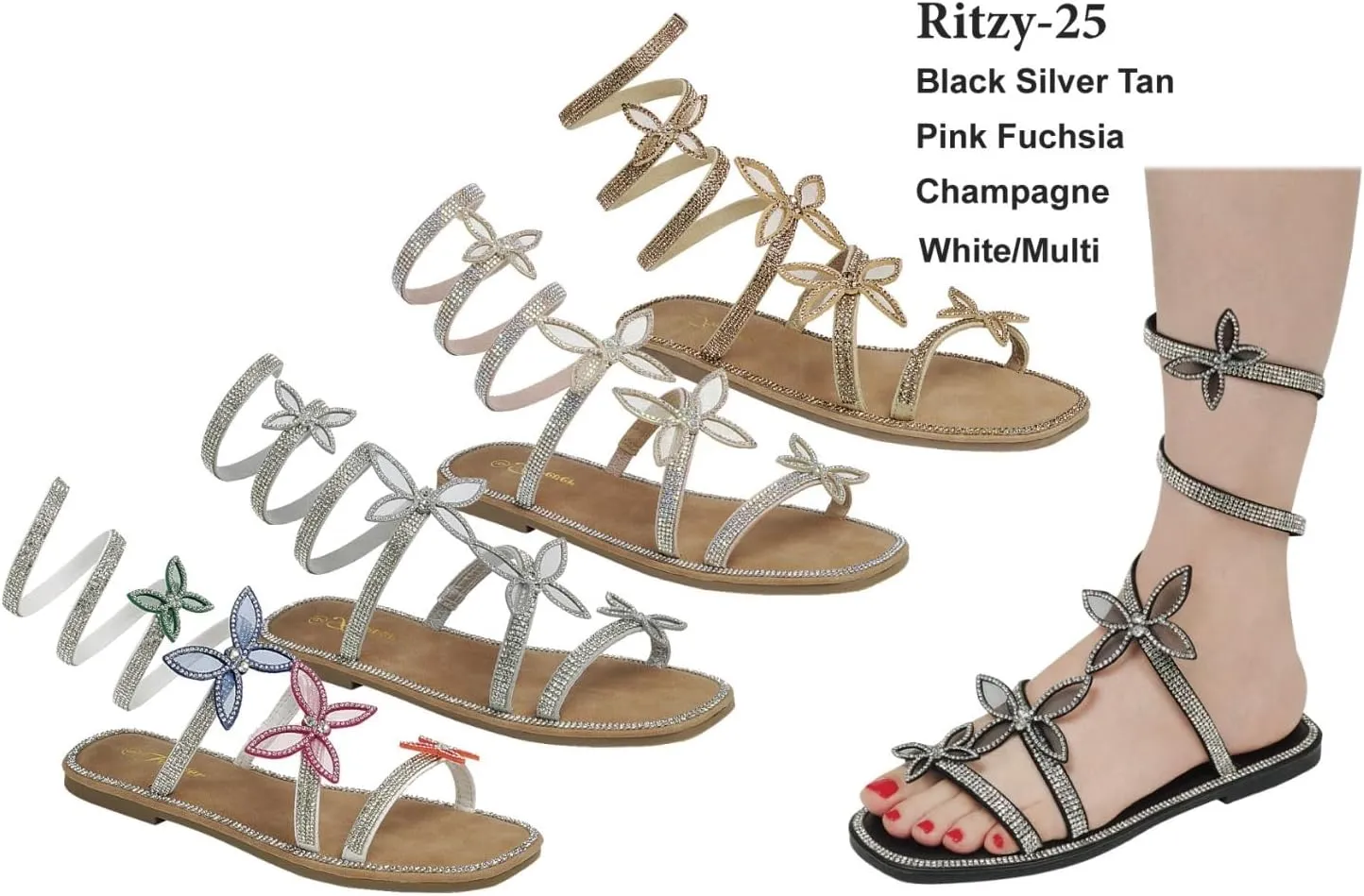 Forever Link Women Butterfly Rhinestone Wrap-around Flat Sandals Flat Butterfly Sandals Ritzy-25, 6