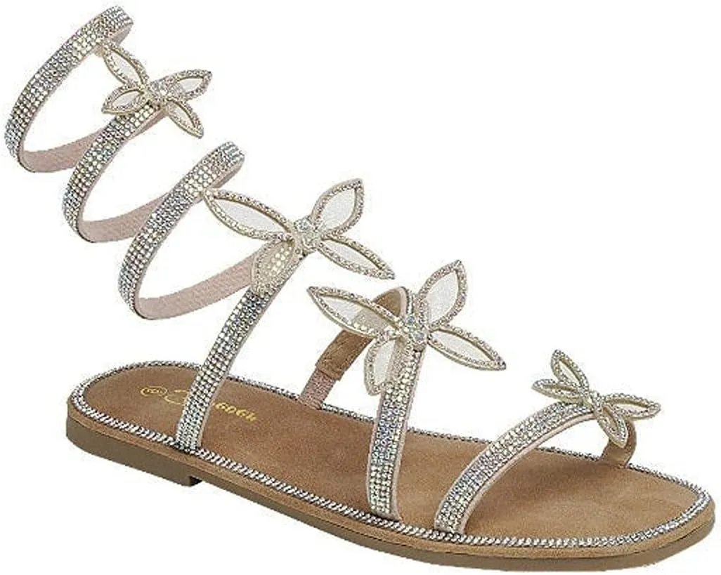 Forever Link Women Butterfly Rhinestone Wrap-around Flat Sandals Flat Butterfly Sandals Ritzy-25, 6