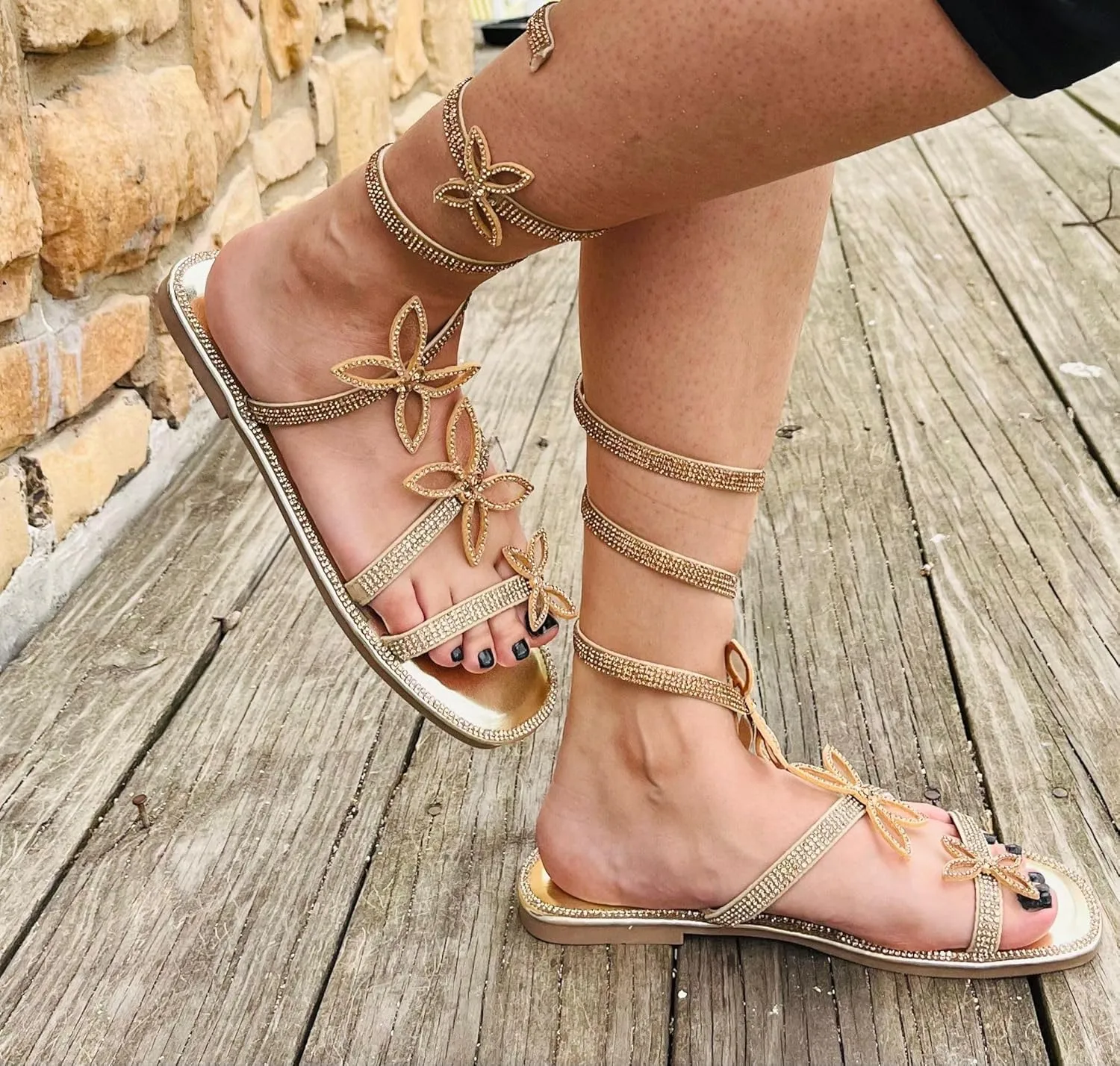 Forever Link Women Butterfly Rhinestone Wrap-around Flat Sandals Flat Butterfly Sandals Ritzy-25, 6
