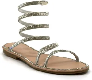 Forever Link Women Rhinestone Wrap-around Flat Sandals
