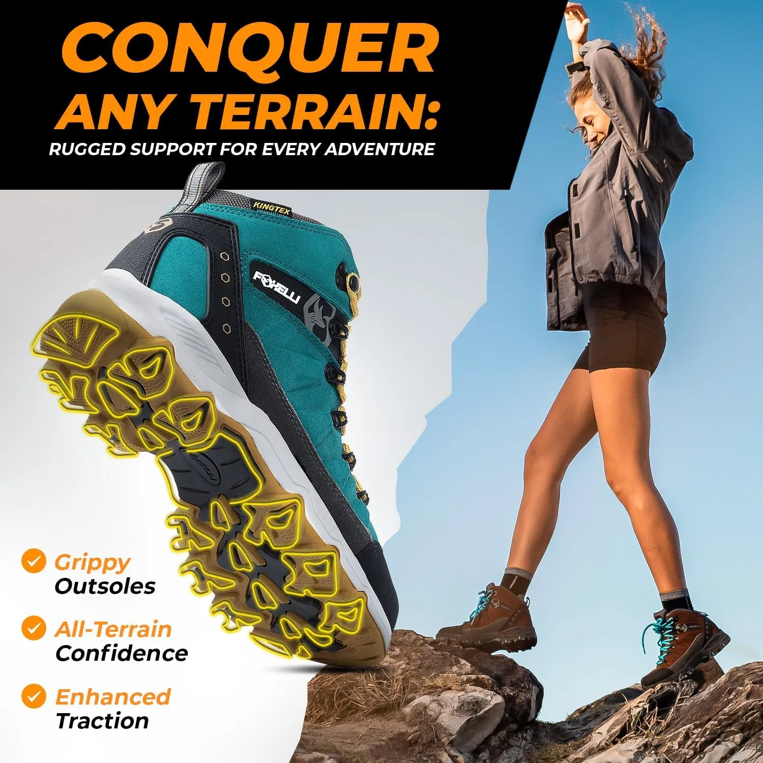 Foxelli Women’s Hiking Boots - Waterproof Lightweight & Breathable Suede Leather
