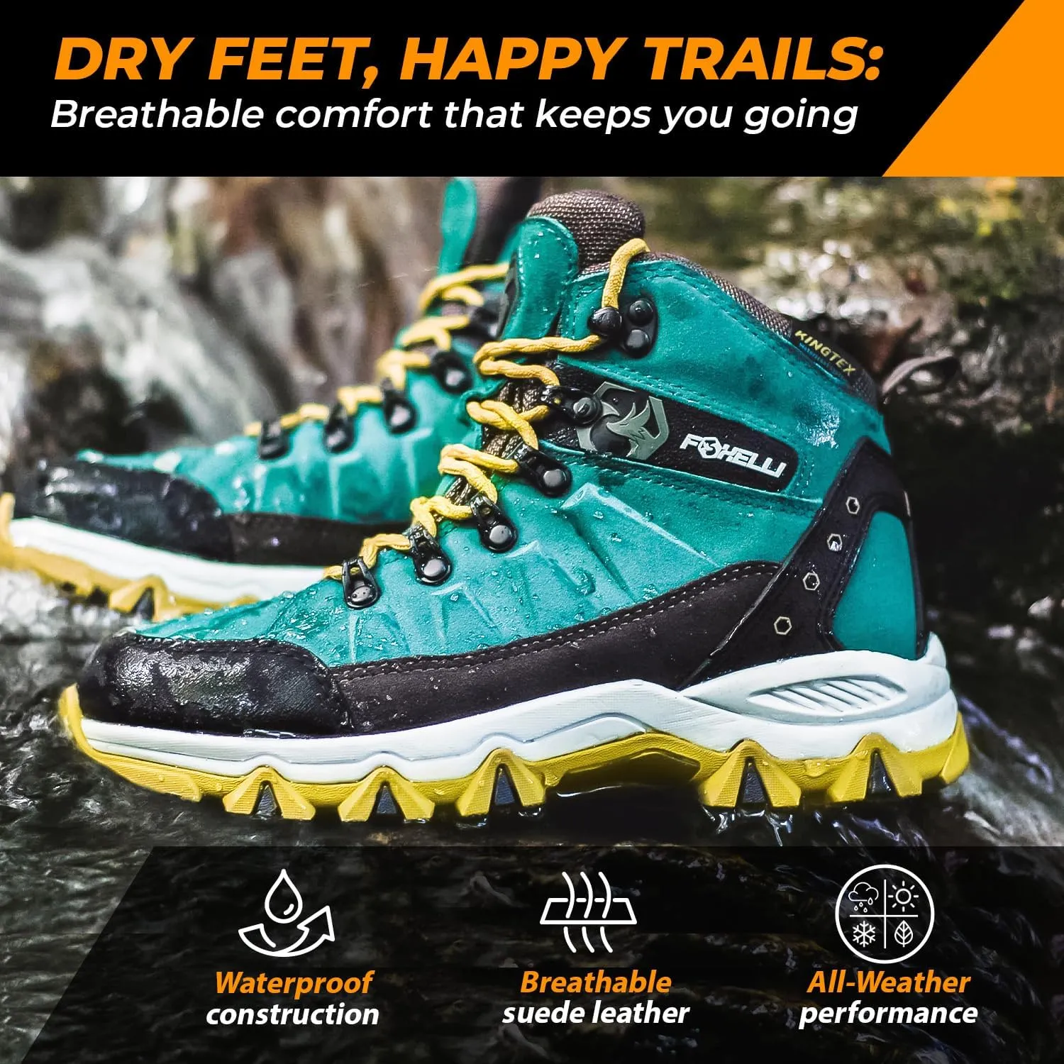Foxelli Women’s Hiking Boots - Waterproof Lightweight & Breathable Suede Leather