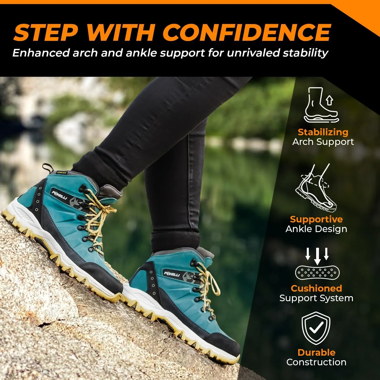 Foxelli Women’s Hiking Boots - Waterproof Lightweight & Breathable Suede Leather