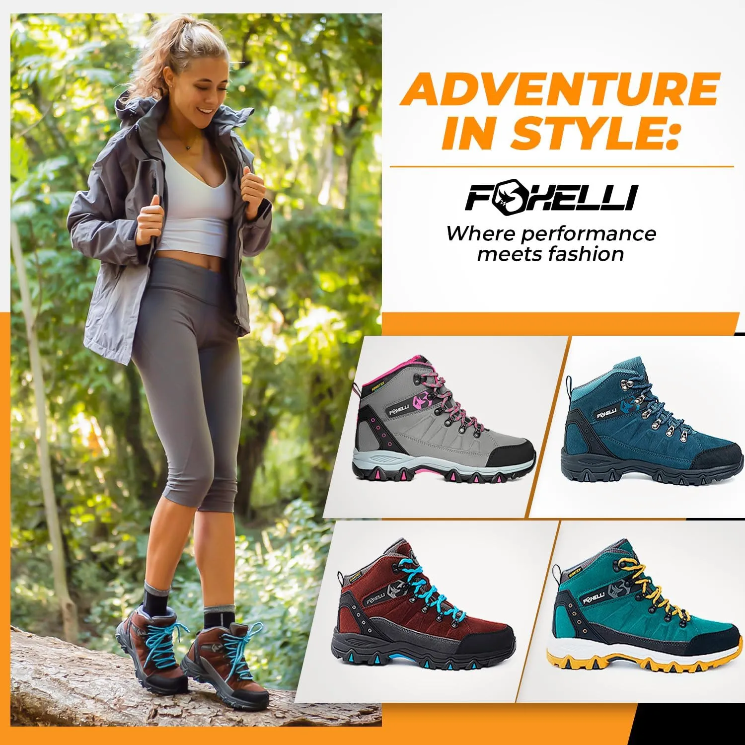 Foxelli Women’s Hiking Boots - Waterproof Lightweight & Breathable Suede Leather