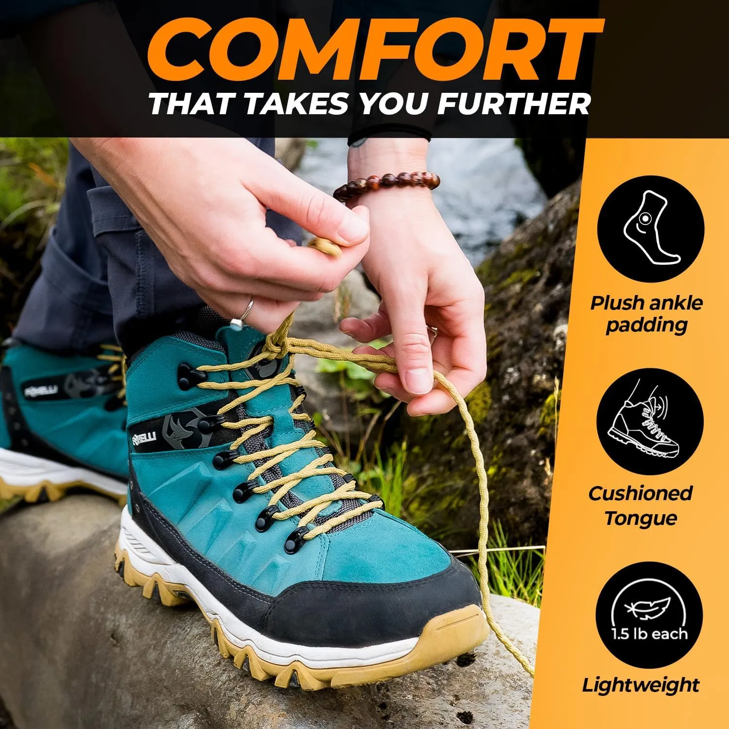Foxelli Women’s Hiking Boots - Waterproof Lightweight & Breathable Suede Leather