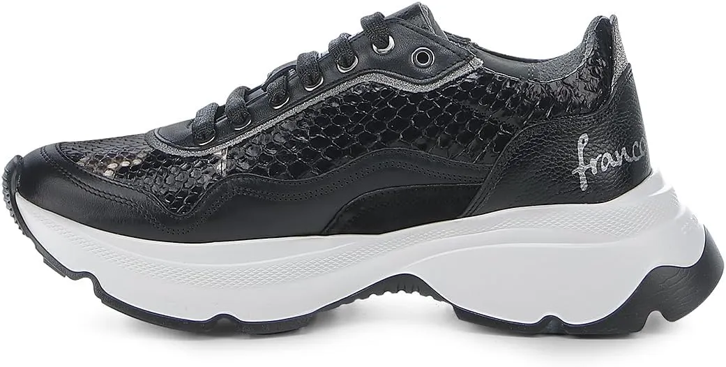 FRANCO CUADRA | Women's Sneakers in Genuine Python and Bovine Leather with Plated Details and XL EXTRALIGHT Sole Black A09PBRS