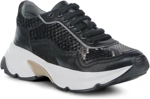 FRANCO CUADRA | Women's Sneakers in Genuine Python and Bovine Leather with Plated Details and XL EXTRALIGHT Sole Black A09PBRS