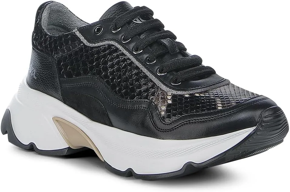 FRANCO CUADRA | Women's Sneakers in Genuine Python and Bovine Leather with Plated Details and XL EXTRALIGHT Sole Black A09PBRS