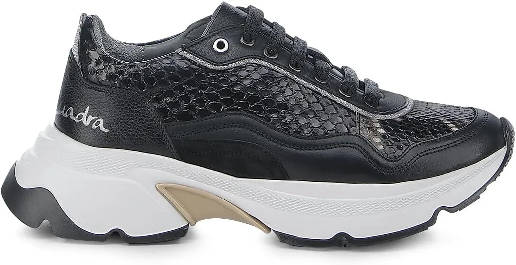 FRANCO CUADRA | Women's Sneakers in Genuine Python and Bovine Leather with Plated Details and XL EXTRALIGHT Sole Black A09PBRS