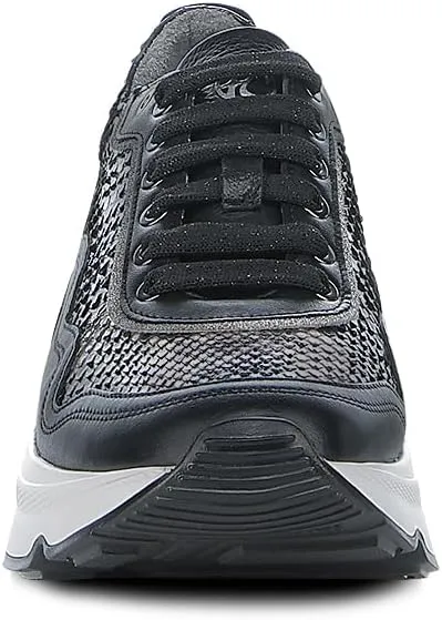 FRANCO CUADRA | Women's Sneakers in Genuine Python and Bovine Leather with Plated Details and XL EXTRALIGHT Sole Black A09PBRS