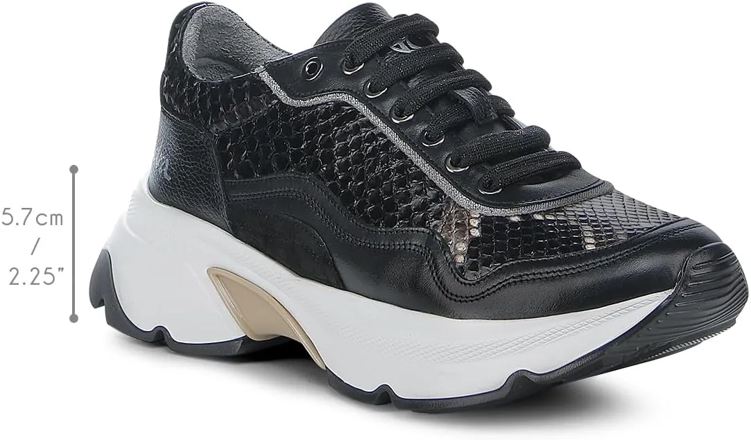 FRANCO CUADRA | Women's Sneakers in Genuine Python and Bovine Leather with Plated Details and XL EXTRALIGHT Sole Black A09PBRS