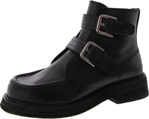 Free People Isla Moto Boots for Women - Leather Upper - Buckled Straps - Stacked Heel - Round-Toe Silhouette