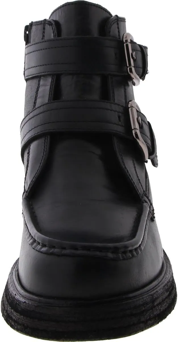 Free People Isla Moto Boots for Women - Leather Upper - Buckled Straps - Stacked Heel - Round-Toe Silhouette