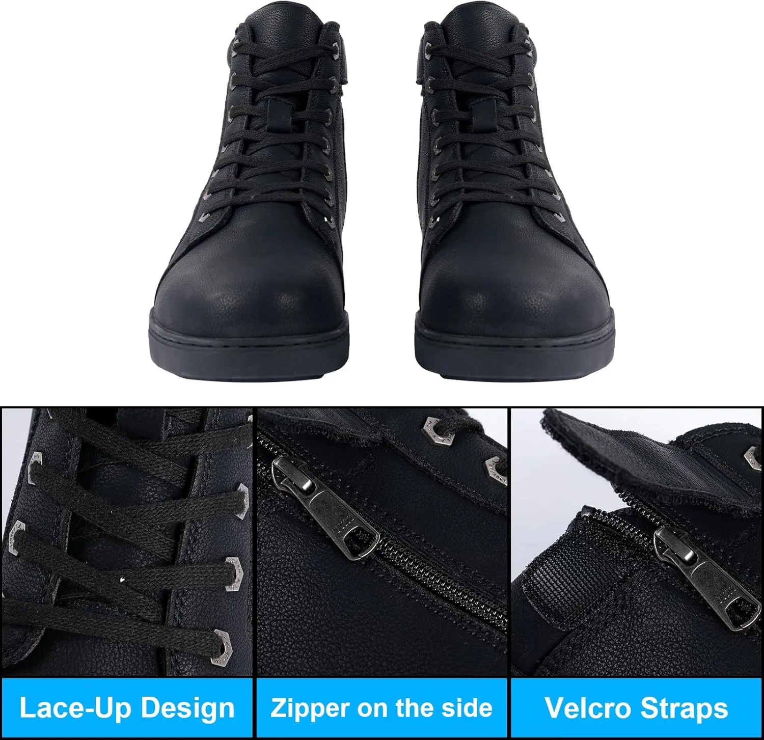 GARGOYLE BELLS Men's Casual Boot PU Leather Combat Boots For Men Waterproof Chukka Boots For Motorcycle Biker Hiking with Side Zipper