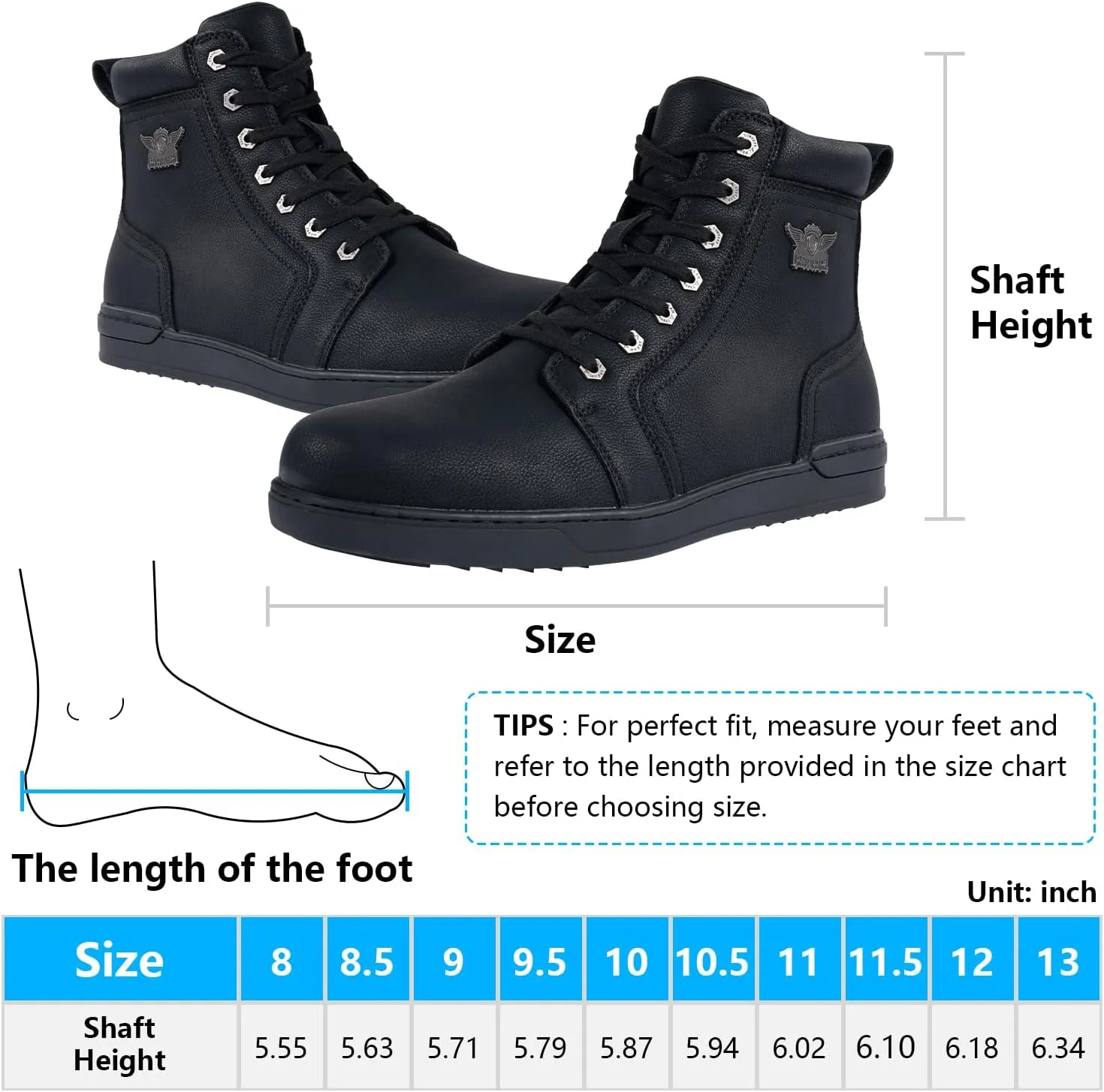GARGOYLE BELLS Men's Casual Boot PU Leather Combat Boots For Men Waterproof Chukka Boots For Motorcycle Biker Hiking with Side Zipper