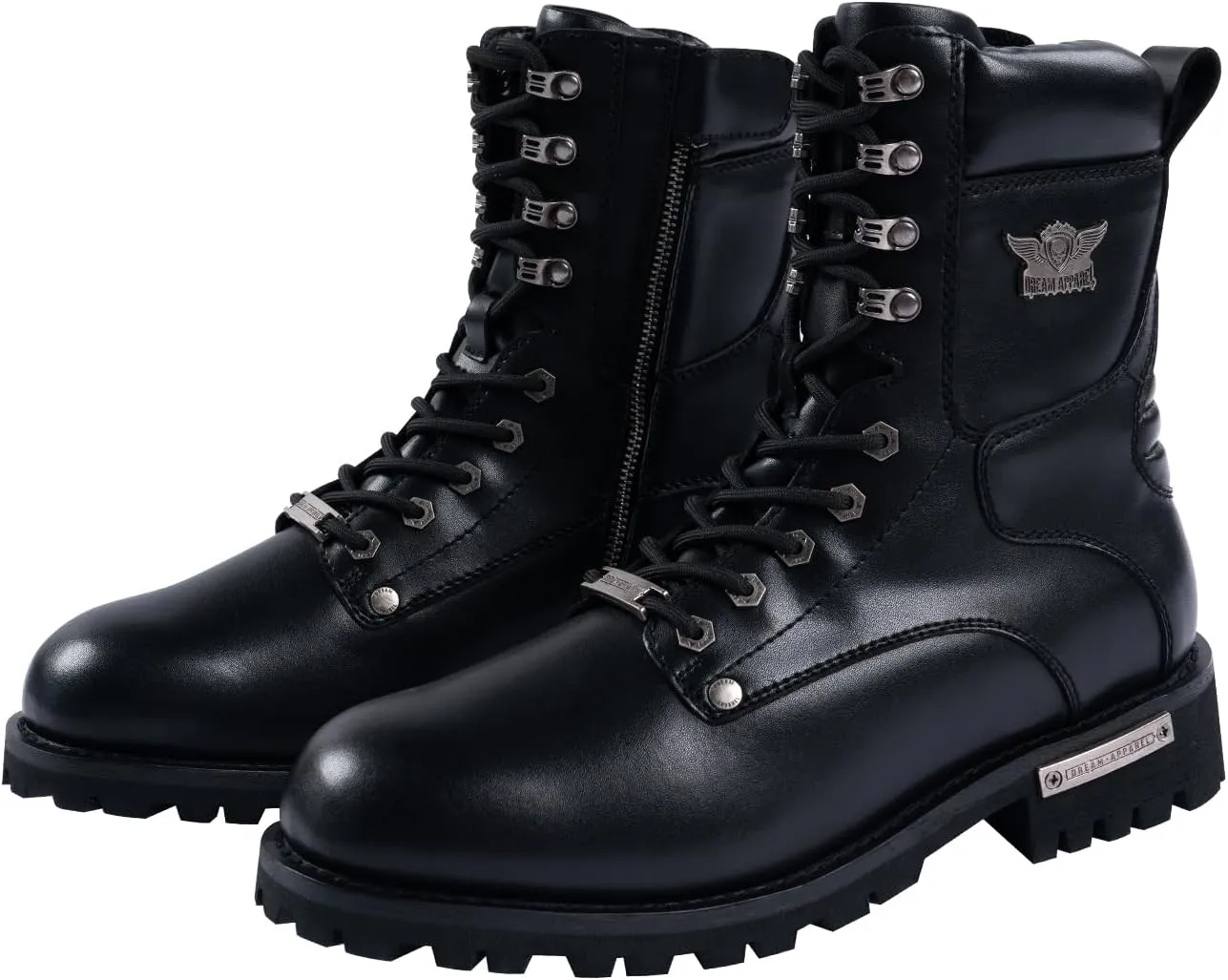 GARGOYLE BELLS Men's Motorcycle Boots PU Leather Combat Boots For Men Biker Boots with Lace-Up And Side Zipper
