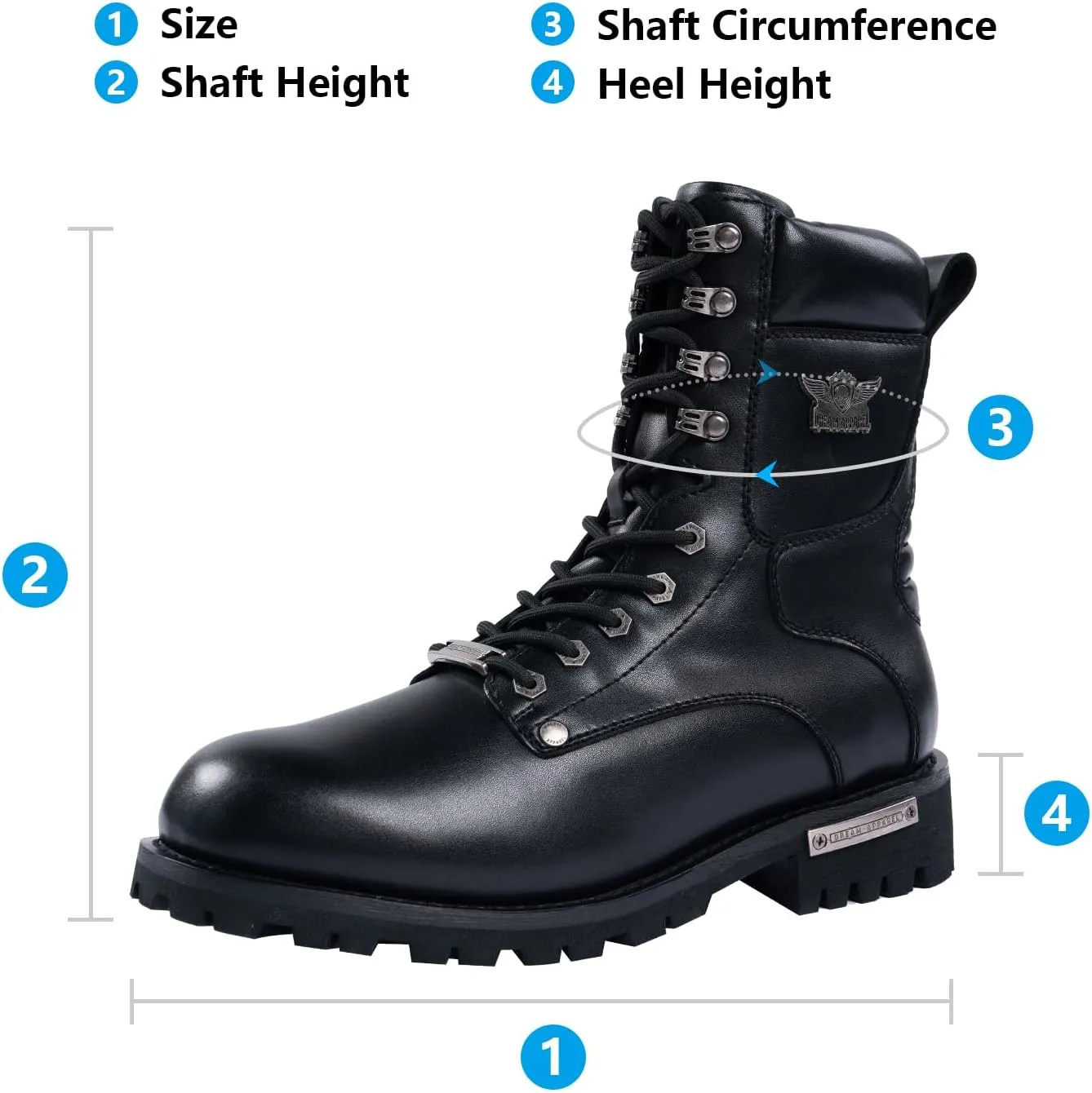 GARGOYLE BELLS Men's Motorcycle Boots PU Leather Combat Boots For Men Biker Boots with Lace-Up And Side Zipper